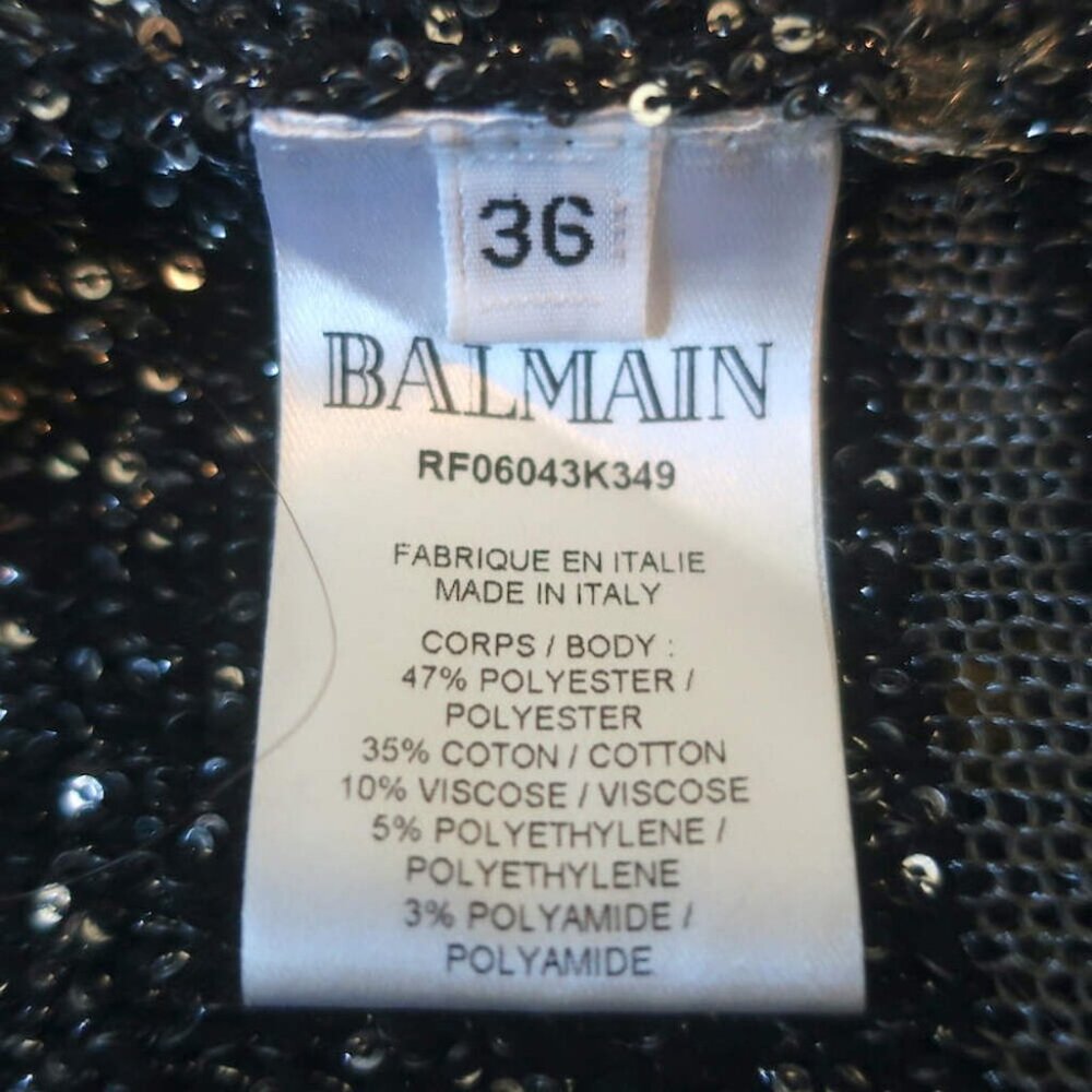 Balmain Sequined Striped Distressed Knit Mini Sweater Dress Black/Silver Size 36 - Picture 7 of 8